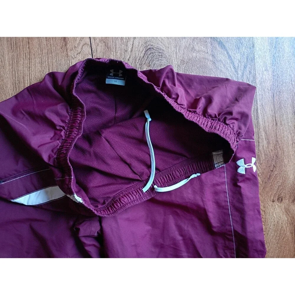 Under Armour Track Pants Men's Large Maroon Zip Hem Mesh Liner